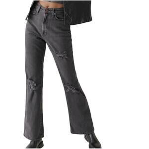BDG Jeans High Waist Flare UO Comfort Stretch Distressed Black Grey Sz 25 Grunge